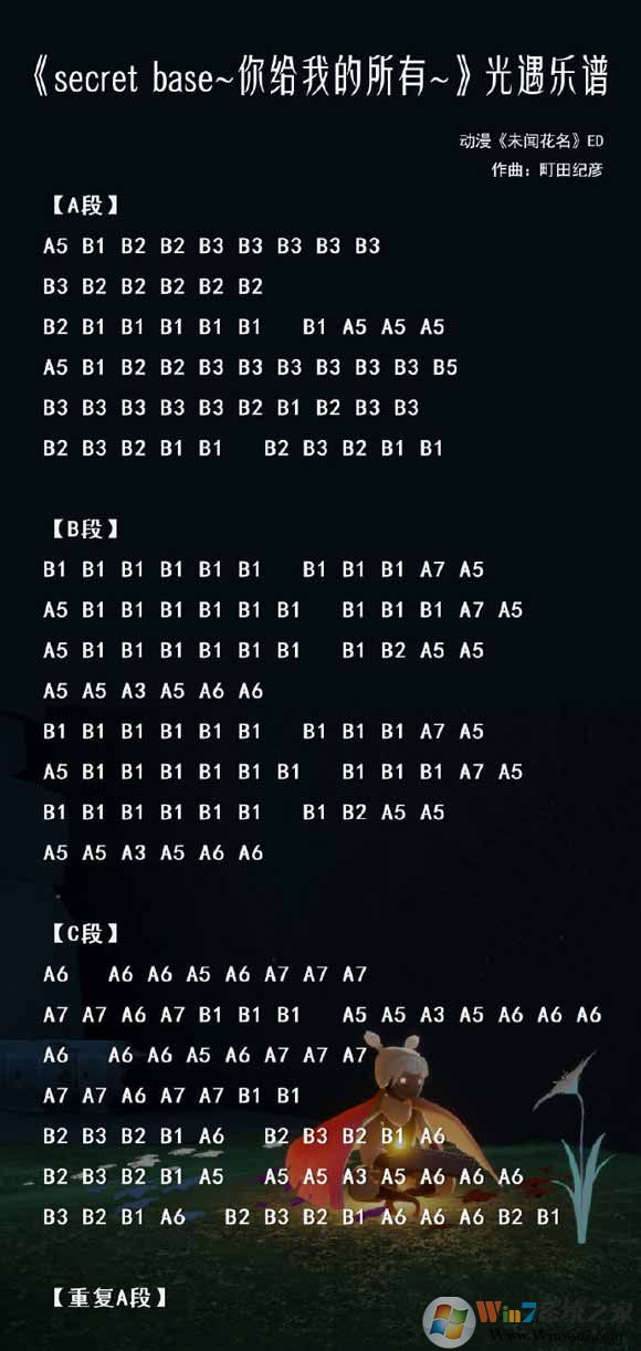 光遇簡譜《secretbase（未聞花名）》怎么彈？光遇簡譜大全